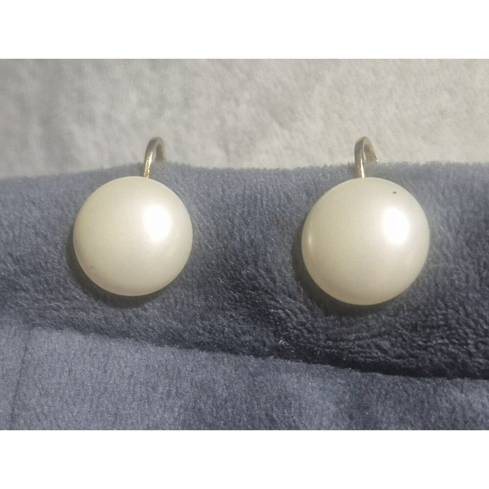 Vtg White Faux Button Pearl Clip On Earrings Gold Tone 1950's